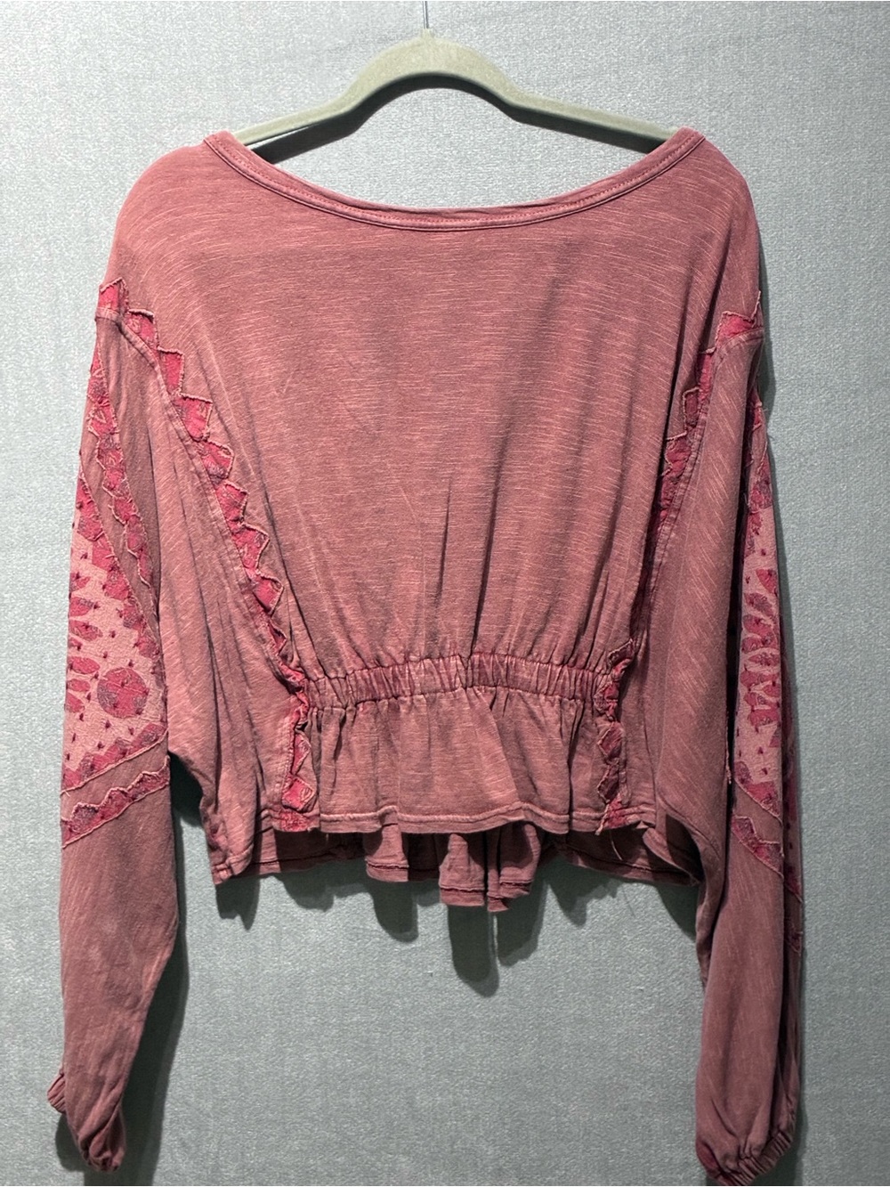 Free People 'Throwback' Smocked Cropped Peplum Top Mauve Lace Size S